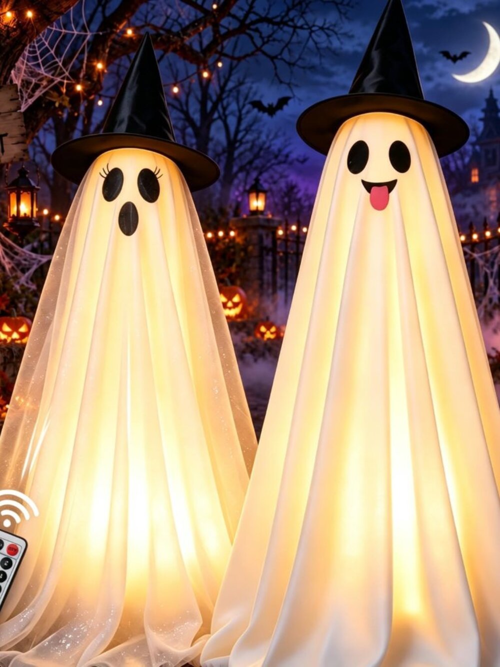 Spooky Ghost String Lights - 2 Pack with Remote & Timer